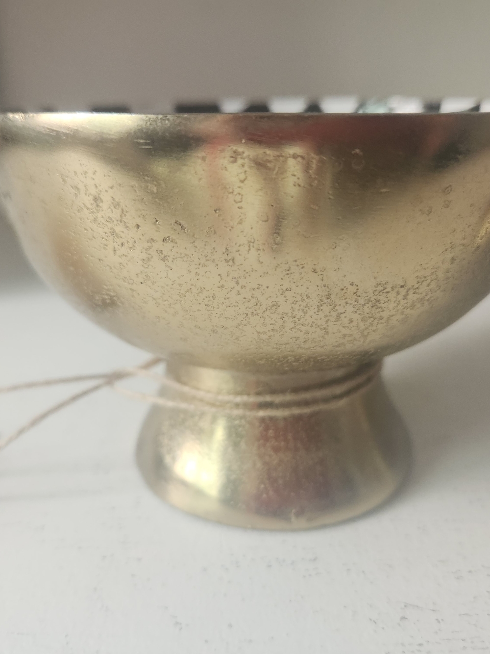 Gold Metal Pedestal Bowls with Black & White Checker Interior (Set of 2) - Picture 5 of 9